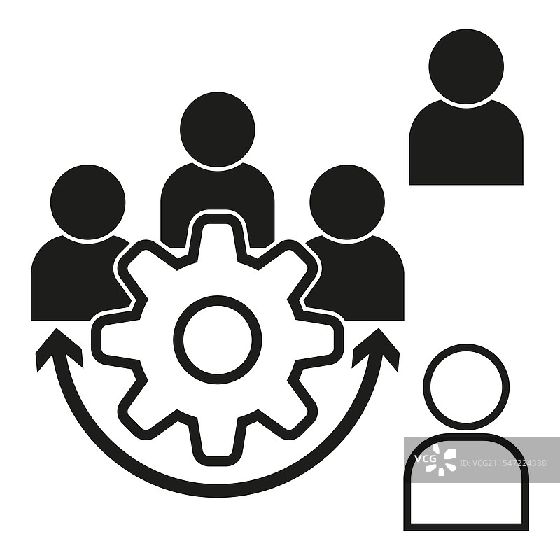 团队合作图标概念，围绕齿轮的人们图片素材