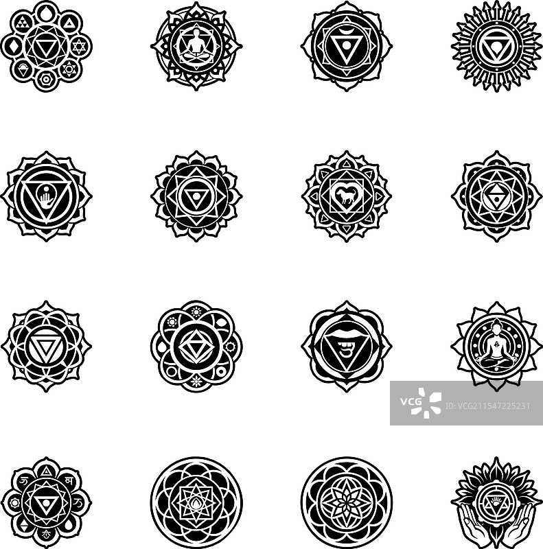 一组以符号风格呈现的查克拉图标图片素材