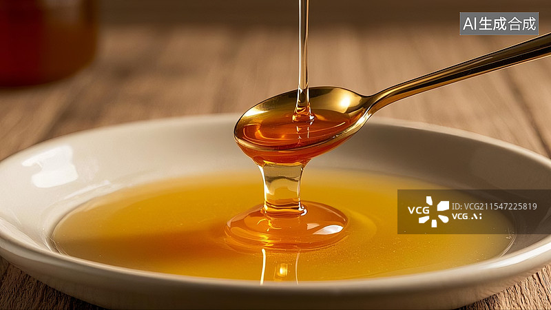 【AI数字艺术】蜂蜜滴落慢镜头特写图片素材