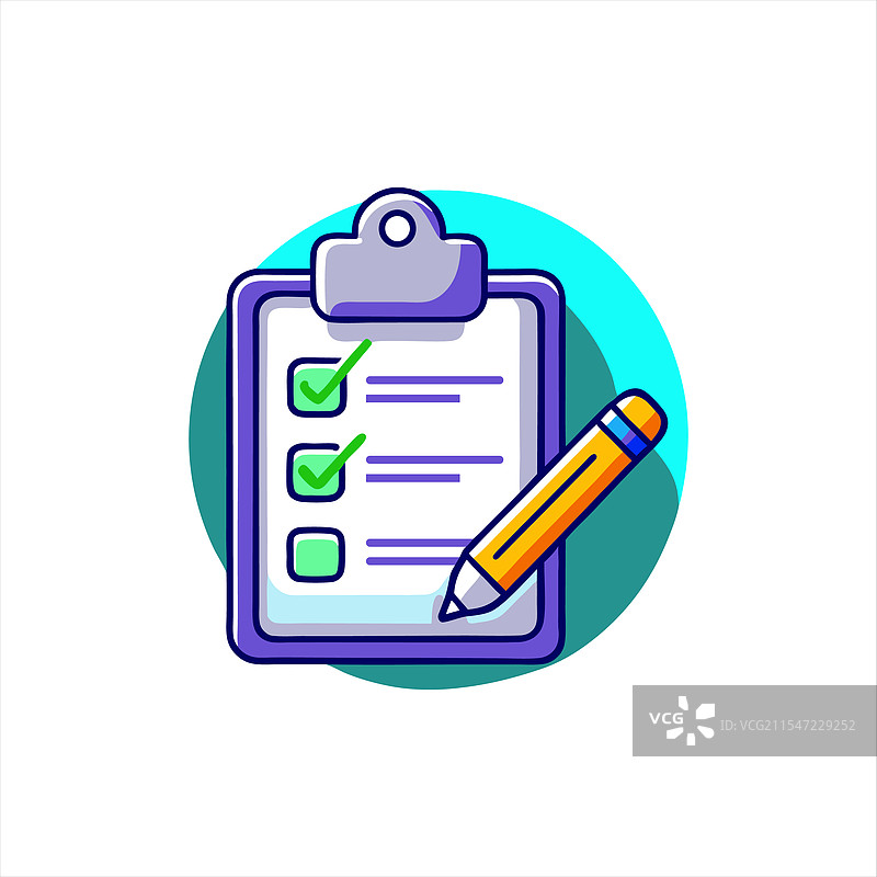 剪贴板、纸张和铅笔的卡通图标图片素材