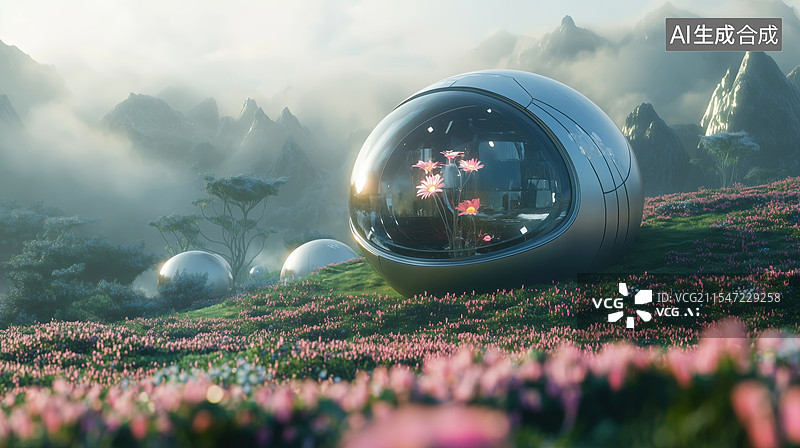 【AI数字艺术】科幻人类未来移民外星球的住所建筑3D卡通立体插画图片素材