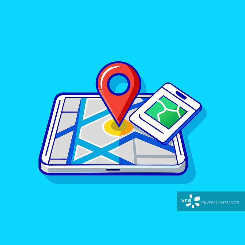 地图位置和电话卡通图标图片素材