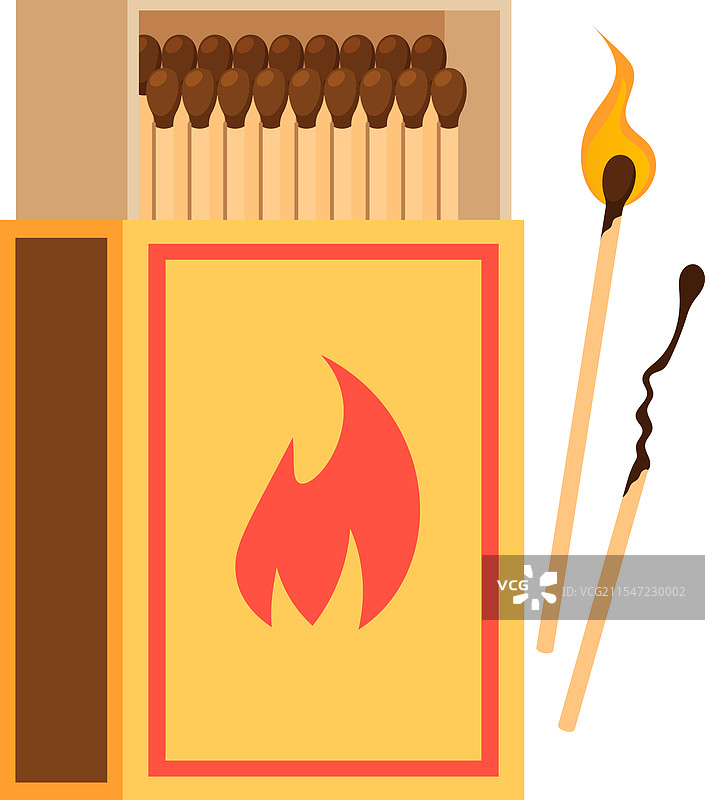 燃烧的火柴和打开的火柴盒图片素材