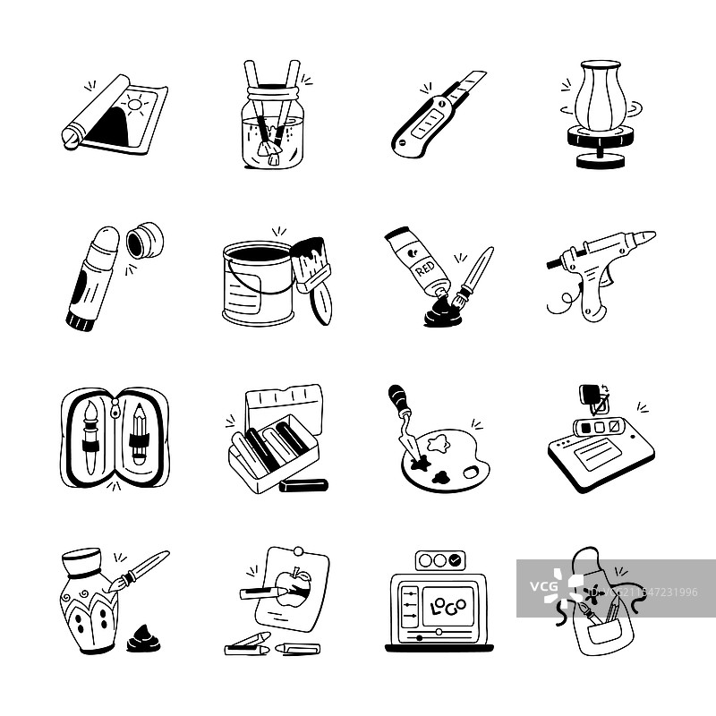 手绘工艺和艺术用品的集合图片素材