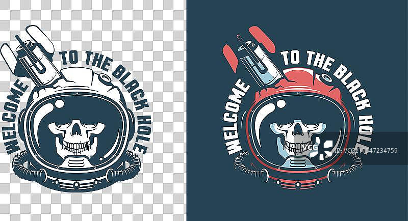 宇航员头盔中的骷髅与失控的太空背景图片素材