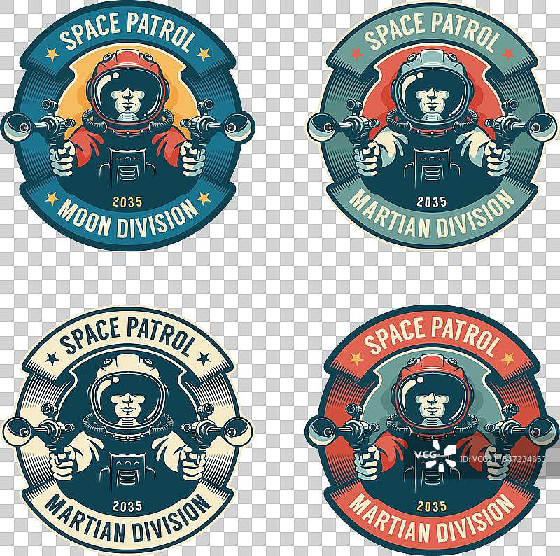 穿着宇航服的宇航员手持激光枪图片素材