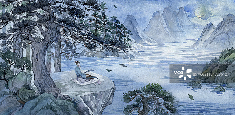 松风吹解带插画图片素材