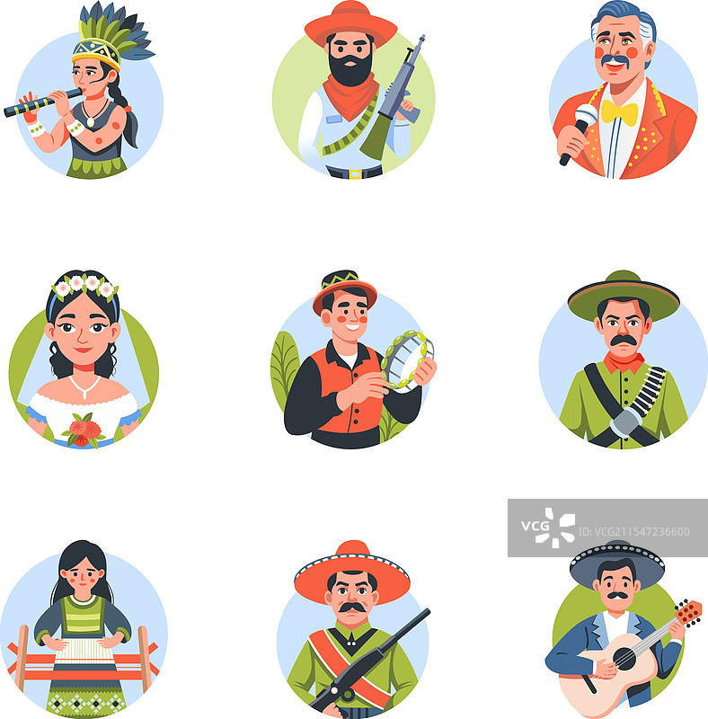 西班牙裔角色的扁平风格插图合集图片素材