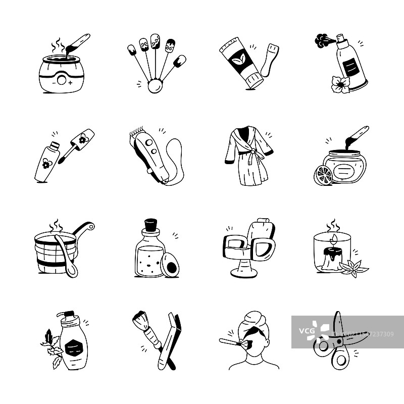 手绘的水疗和美容图标集合图片素材