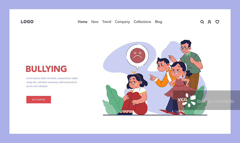 欺凌网页横幅或着陆页上的受害者情绪不安图片素材
