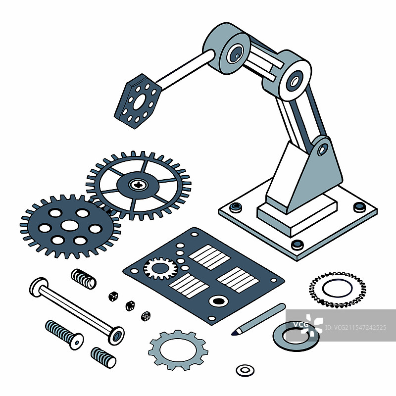 组装和拆卸的机器人零件图片素材
