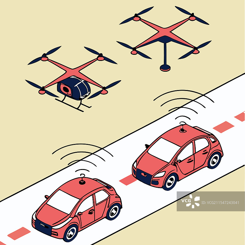 无人机和智能车辆的重复排列图片素材