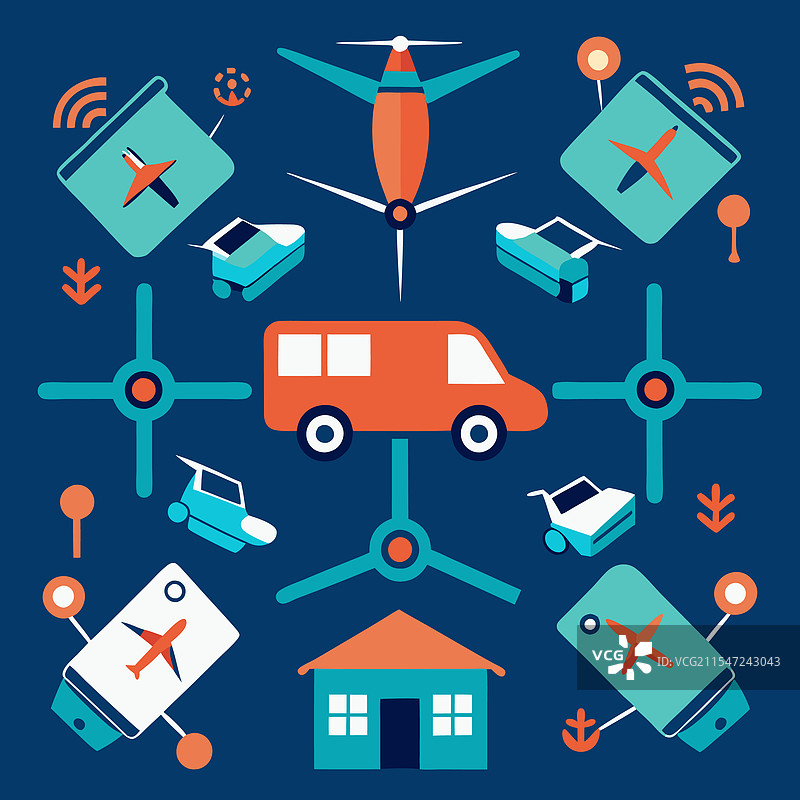 无人机和智能车辆的重复排列图片素材