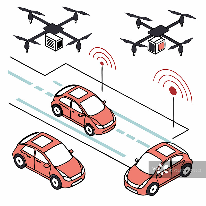 无人机和智能车辆的重复排列图片素材