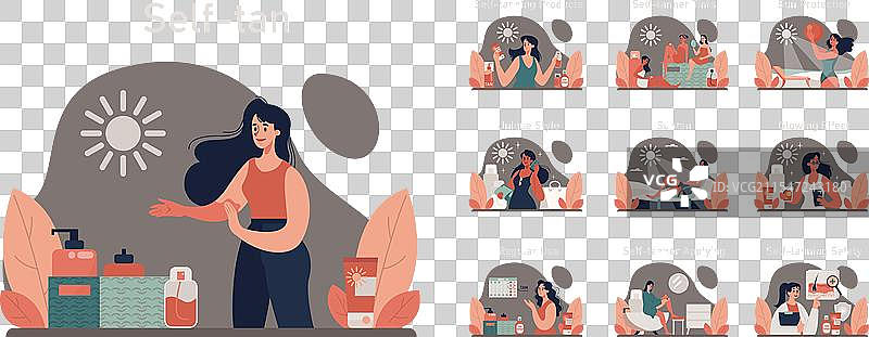 自我 tanning 深色或夜间模式设置美丽女性图片素材