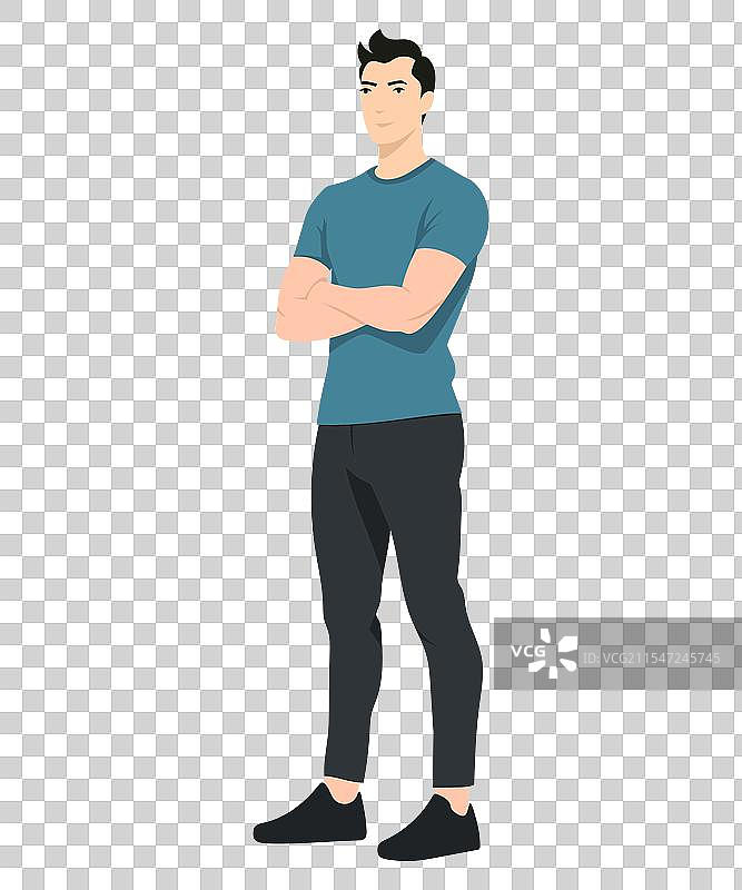 穿着蓝色T恤的年轻男子图片素材