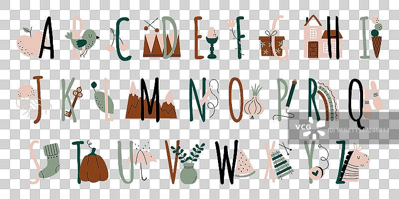 可爱的儿童ABC字体，童趣的英文字母图片素材