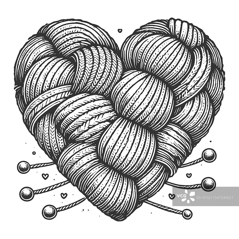 心形毛线和针织针图片素材