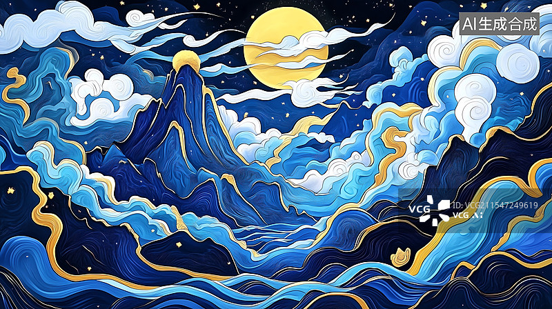 【AI数字艺术】中国传统山海经祥云背景图片素材