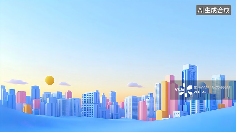 【AI数字艺术】梦幻蓝色城市景观图片素材