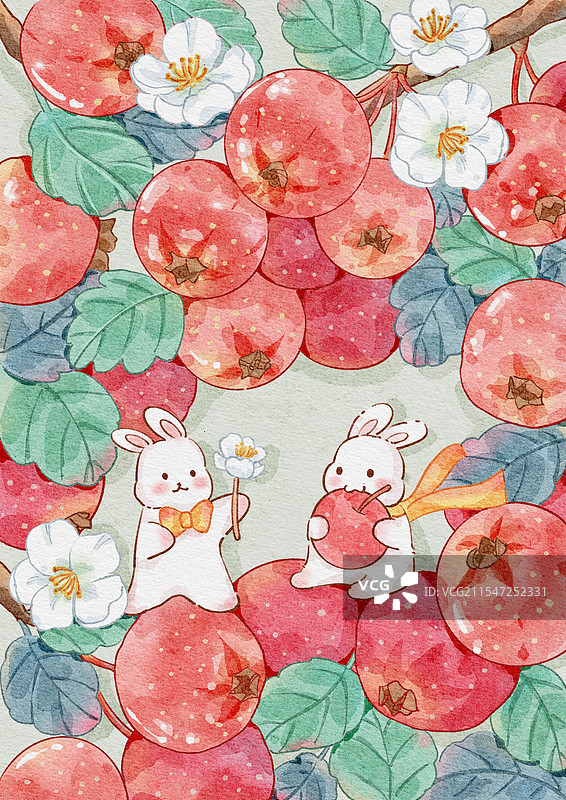 山楂树下的小兔子图片素材
