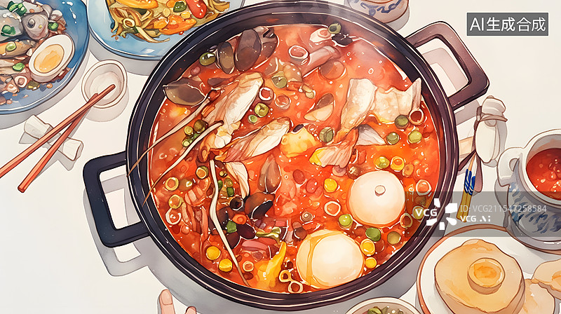 【AI数字艺术】美食食物火锅插画图片素材
