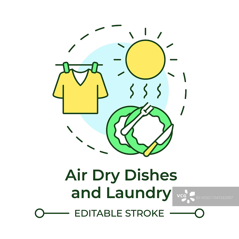 多彩的空气干燥餐具和衣物概念图片素材