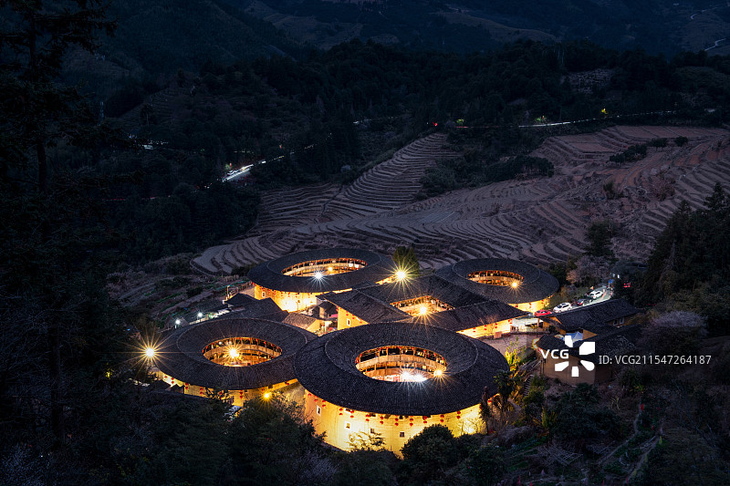 田螺坑土楼群景区夜景图片素材