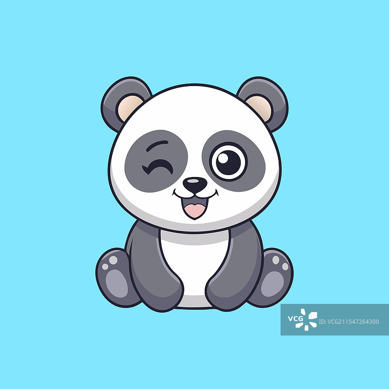 可爱的卡通熊猫眨眼吐舌头图片素材