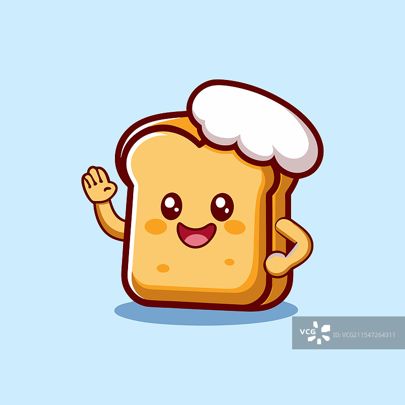 可爱的面包角色在挥手问好卡通图像图片素材