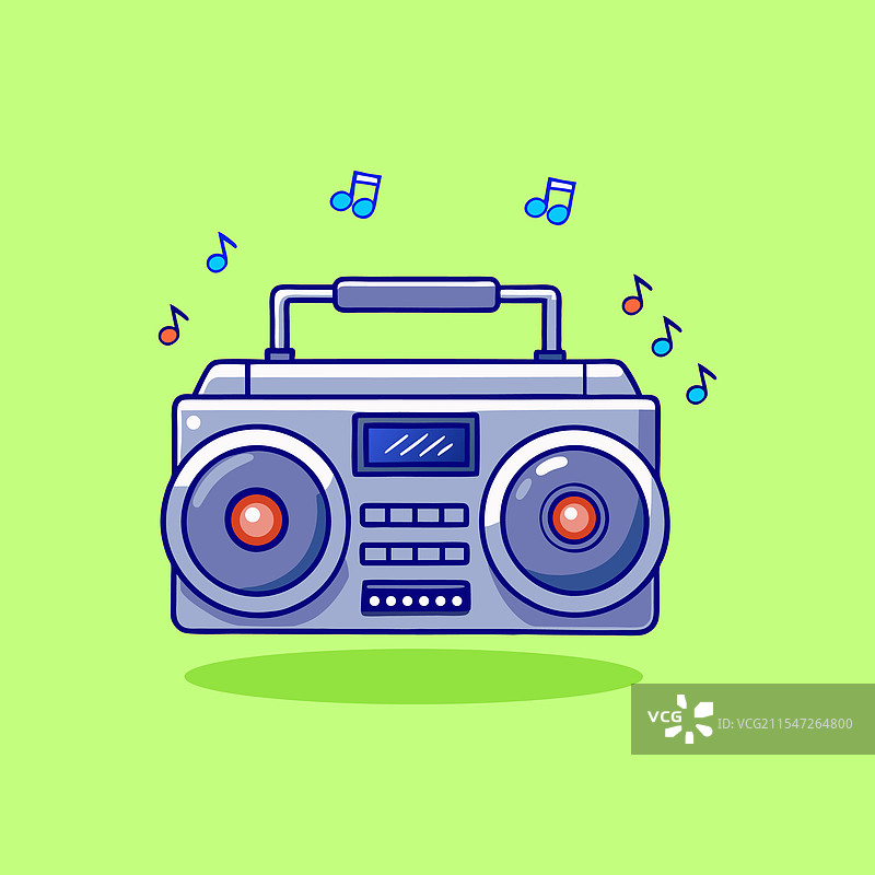 复古的音响播放器与五彩缤纷的音符插图图片素材