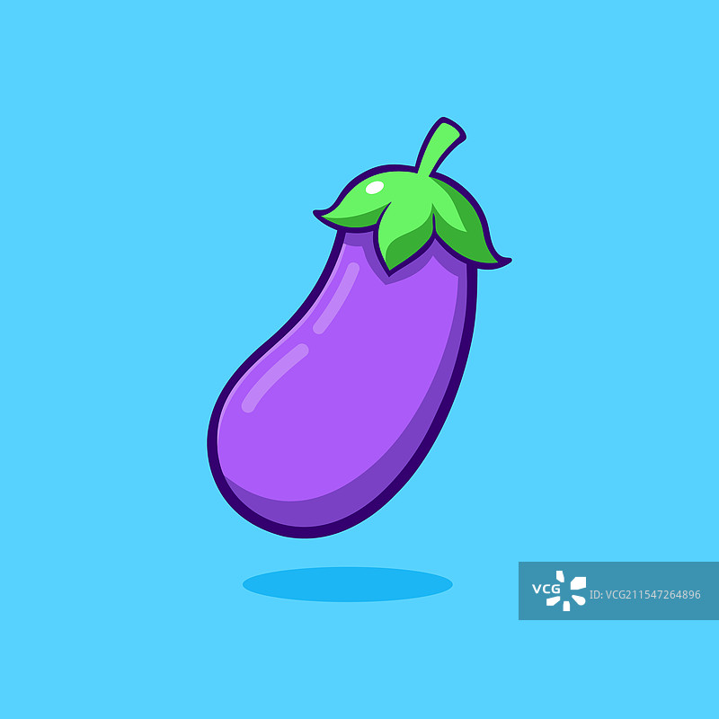 卡通紫色茄子与绿色叶子图片素材
