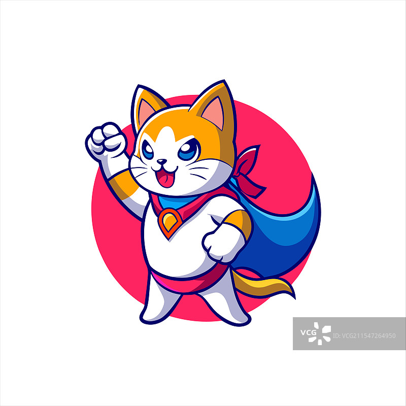 超级英雄猫穿着斗篷，背景有红色圆圈图片素材