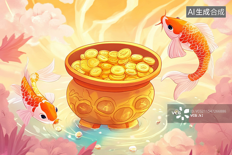 【AI数字艺术】锦鲤中国风插画新年春节时来运转鲤鱼图片素材
