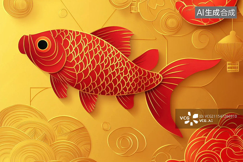 【AI数字艺术】锦鲤中国风插画新年春节时来运转鲤鱼图片素材