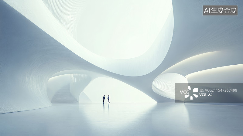 【AI数字艺术】未来科技展厅，极简流线型建筑空间图片素材