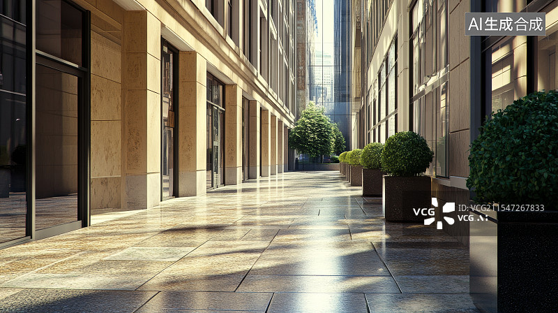 【AI数字艺术】高端商业街，奢华现代化办公与商业建筑图片素材