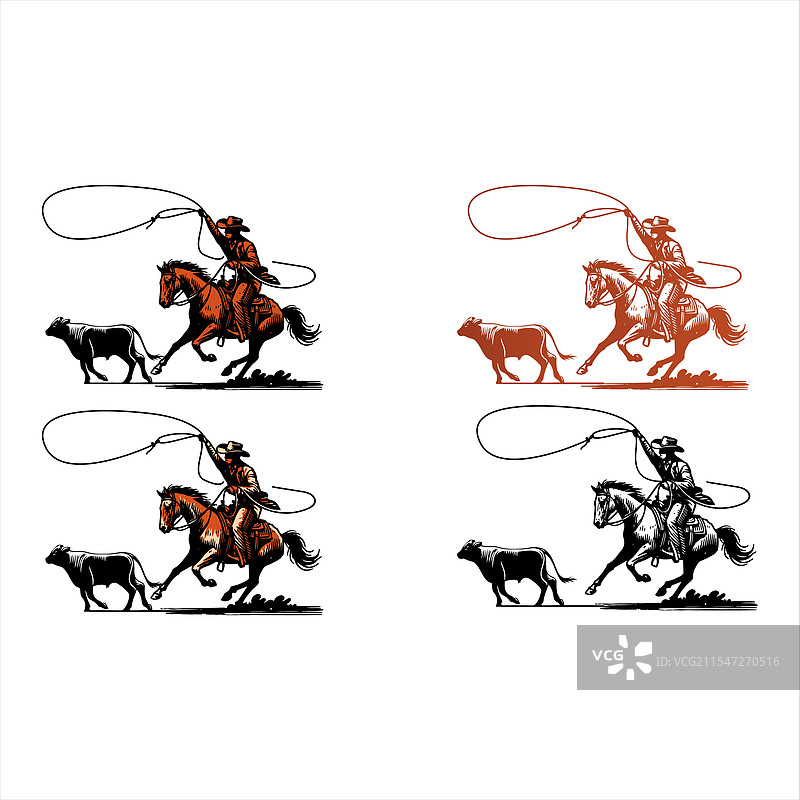 牛仔在竞技场上用套索套住公牛图片素材