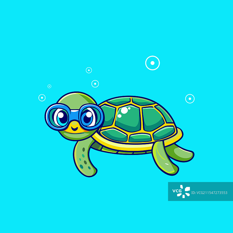 可爱的海龟戴着潜水镜的卡通形象图片素材
