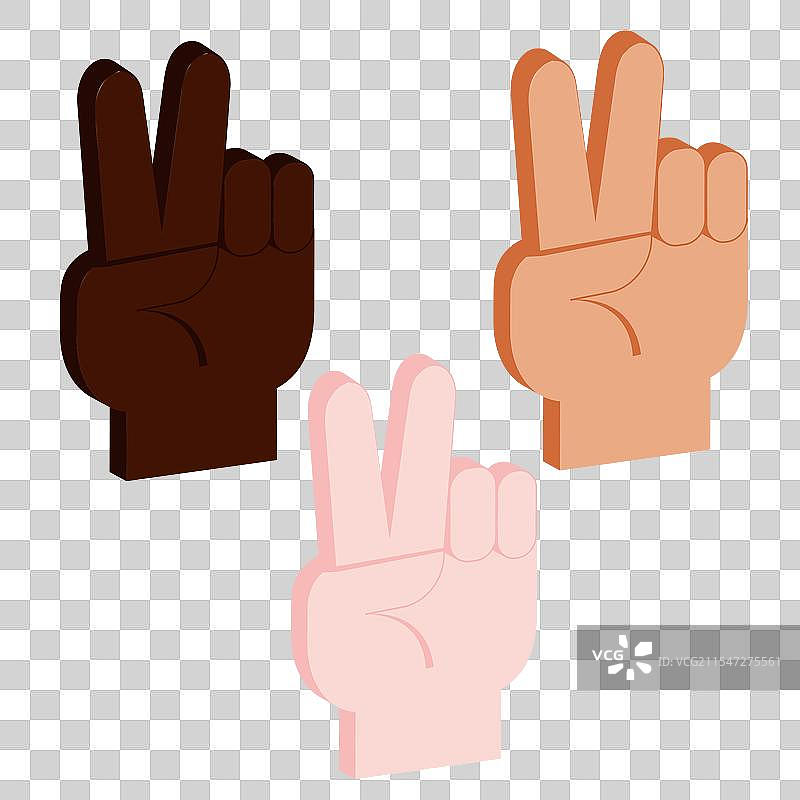 一组等距手势，两个手指竖起图片素材