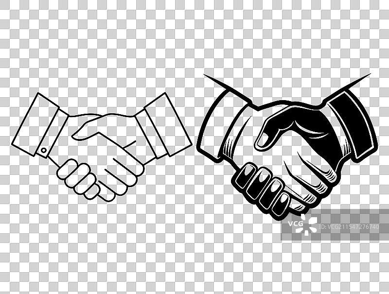 黑色和轮廓风格的握手图标集图片素材