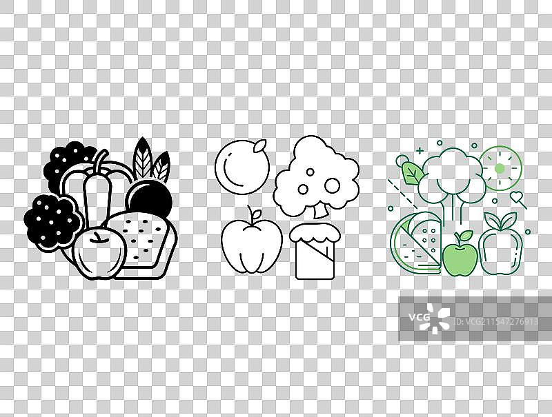 健康食品图标集，包括水果和蔬菜图片素材