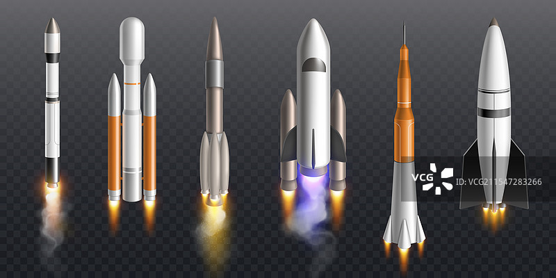逼真的太空发射飞行器和宇宙飞船图片素材