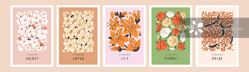 一套温柔的花卉海报和植物卡片图片素材