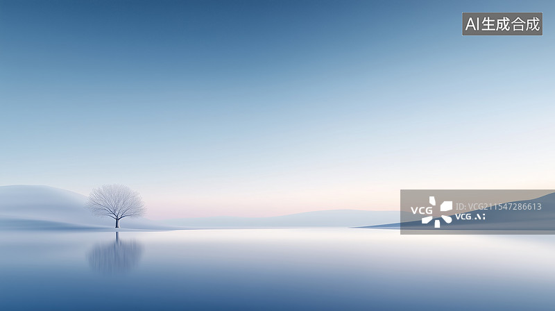 【AI数字艺术】蓝天映衬下的湖光山色图片素材
