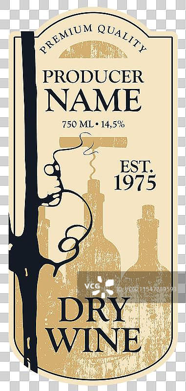 葡萄藤、葡萄叶和酒瓶的酒标图片素材