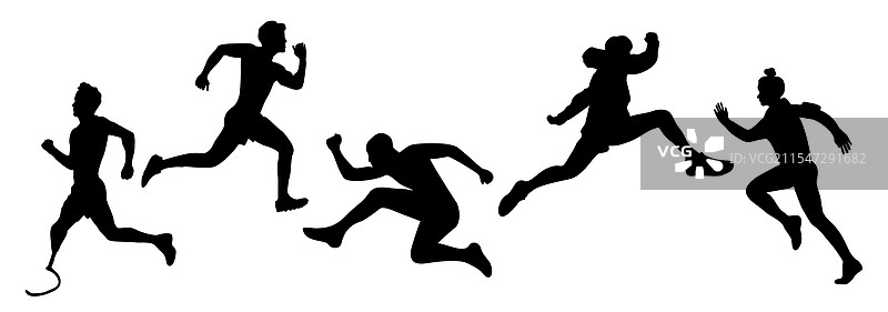 男性和女性运动员奔跑的剪影图片素材