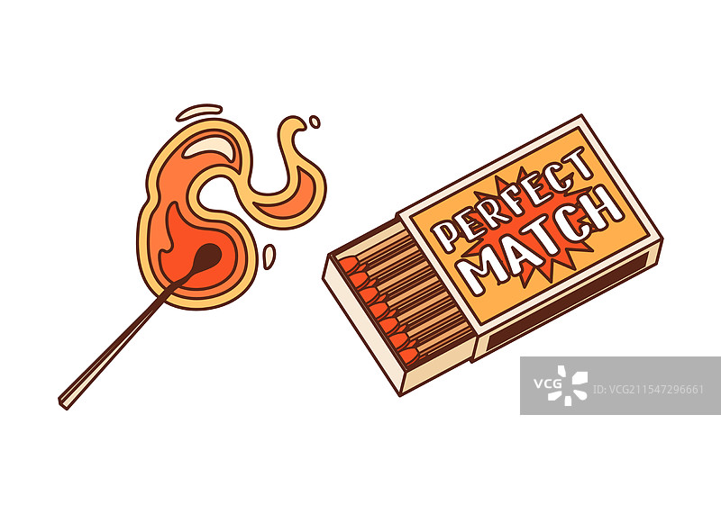 卡通风格的炫酷情人节火柴盒与燃烧的火柴图片素材