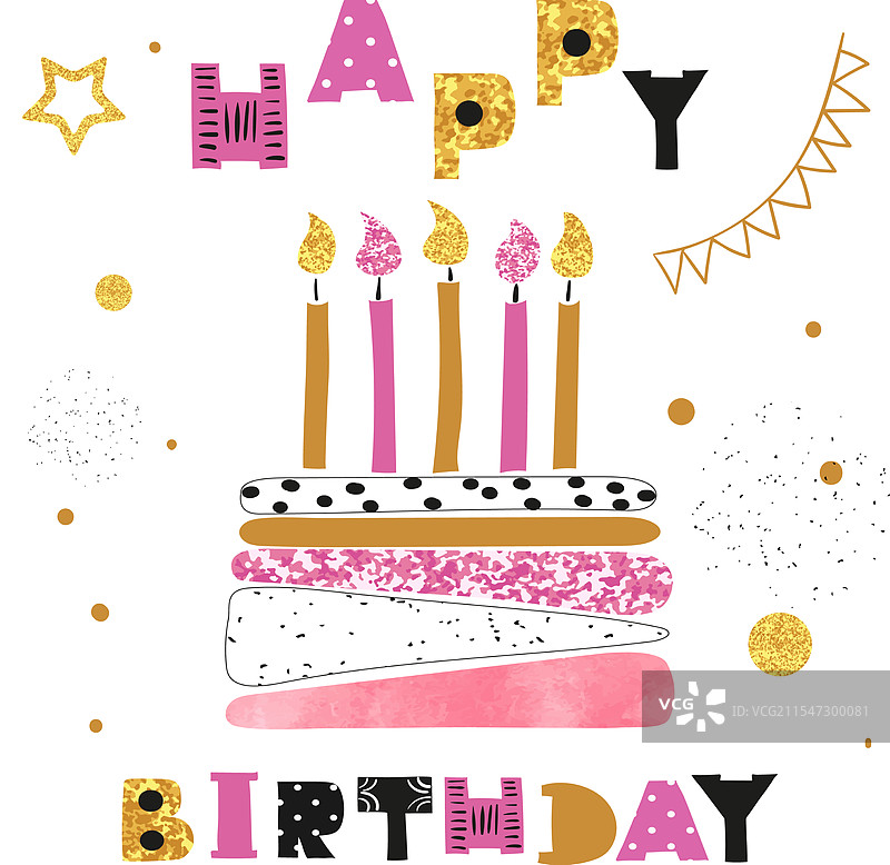 生日卡设计，生日蛋糕上插着蜡烛图片素材