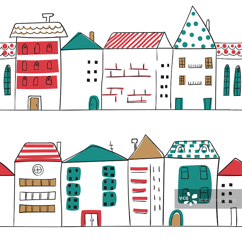 涂鸦城市无缝图案草图房屋图片素材
